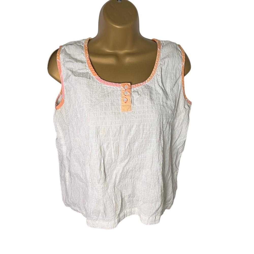 Vtg Y2K Angelique Sleeveless Seersucker Top Button Detail Textured White M FLAWS